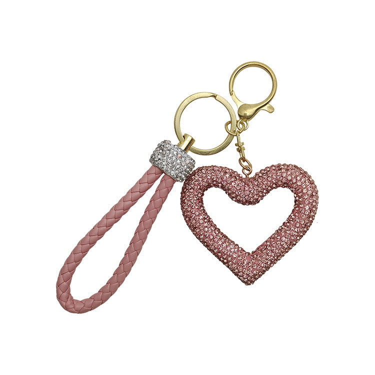 Wholesale Diamond Inlaid Hollow Clay Full Diamond Heart Keychains